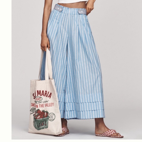 BY ANTHROPOLOGIE Blue Striped Wide-Leg CULOTTES Pants SKIRT. NWT M - Picture 1 of 5